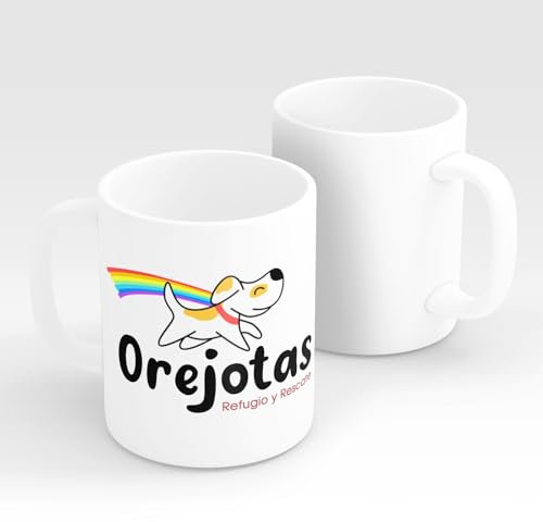 Orejotas Taza Refugio y Rescate, Cerámica con Diseño de Perro y Arcoíris, 350 ml, Apta para Microondas y Lavavajillas