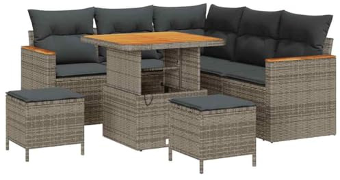 vidaXL Trädgårdsoffset 8 pcs Grå konstrotting, Trädgård och Terrass, Modernt Utemöbelset, Rattansoffor, Akaciabord, Avtagbara Kuddar, Soffa för Uteplats
