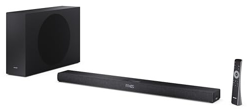 Sharp HT-SBW320 - Barra de Sonido ultradelgada de 2,1 Canales con subwoofer inalámbrico, ROKU Ready, 360 W máx. Potencia - Dolby Atmos, DTS Virtual:X, HDMI eARC, Bluetooth 5.3, reproducción USB