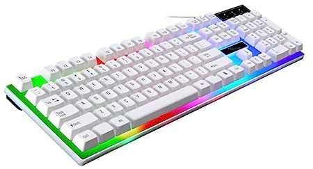 Vaguelly Clavier Ordinateur Filaire Blanc Rétroéclairé Touches Mécaniques, Clavier USB Pratique en Plastique Léger pour Usage Extérieur et Voyage