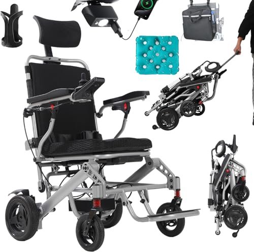 WEYRAL Elektrischer Rollstuhl Liegefunktion, Leichteste Liegerollstühle, One-Touch-Liegefunktion, 48 km Reichweite mit zwei 12-Ah-Lithium-Akkus, mit USB-LED-Beleuchtung, Rucksack und Getränkehalter