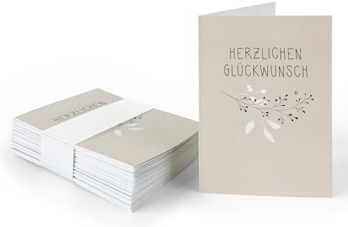 25 Geschenkanhänger - Herzlichen Glückwunsch - Creme mit Blumen, originelle Mini Glückwunschkarten zum Geschenke Beschriften, Handlettering, edel exklusiv individuell, A7 Recyclingpapier Klappkarten