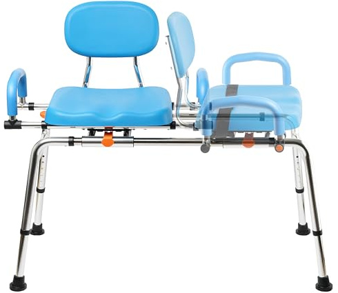 360° Swivel & Sliding Tub Transfer Bench – 450 lbs Capacity, Foam Padded Seat with Backrest, Pivoting Arms, Height Adjustable, for Seniors & Mobility Assistance