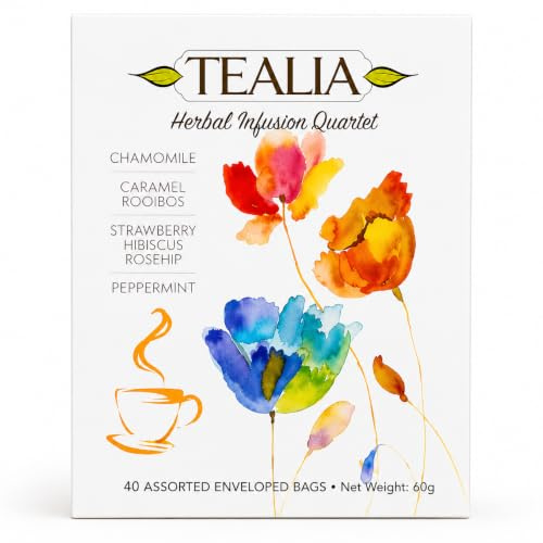 Tealia Herbal Tea Gift Set, 40 Tea Bags, 4 Caffeine-Free Herbal Blends | Tealia Herbal Tea Gift Set, 40 Individually Wrapped Tea Bags, 4 Caffeine-Free Blends