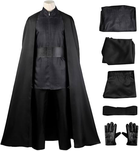 Kolegrial Kylo Ren Costume Uomo Cosplay Star 8 Kylo Ren Completo Uniformi Set Mantello Top Pantaloni Cintura Guanti per Fancy Dress Up Carnevale Halloween Festa Compleanno Mascherata Costume