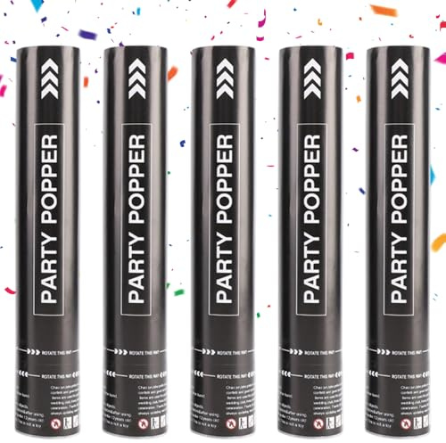 CLIUNT 5Pcs Confetti Cannons 2025, 30cm Party Poppers, 3-6M Effect Height, Confetti Cannons Large for Party Poppers Birthday, Store Opening, Weddings, Anniversary, Graduation, New Year