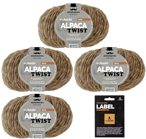 myboshi Alpaca Twist, melierter, weicher Alpaka-Woll-Mix mit Label, für Pullover, Schals u.v.m., temperaturausgleichend, 50g, Lauflänge 90m Beige 4 Knäuel