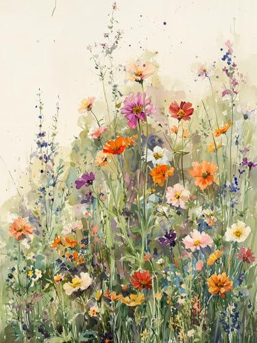 STYLER Leinwandbild Wildflowers 60x80 cm – Blumenaquarell in sanften Farben – Modernes Naturmotiv mit Sommerflair