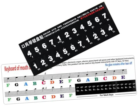 Alipis 2 Stück Melodica Keyboard Aufkleber für Tasten Langlebige Melodica Zubehör Noten Sticker Lesbare Tonzeichen für Anfänger und Schüler Schwarz und Farbig