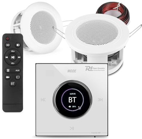 Powerline B50W Bluetooth Compact Ceiling Speaker System – 2x 3 Compact Ceiling Speakers with In-Wall Touch LCD Bluetooth Amplifier, Complete Kit for Home Audio, Kitchens & Offices, Hidden Cabling