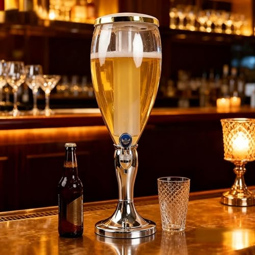 Dispensador de Cerveza Dispensador de Bebidas Transparente Tipo Torre de Cerveza, Pequeño Recipiente para Bebidas con Base (para Bares U Hogar), Torre Dispensadora Tipo Jirafa(Sliver,5L)