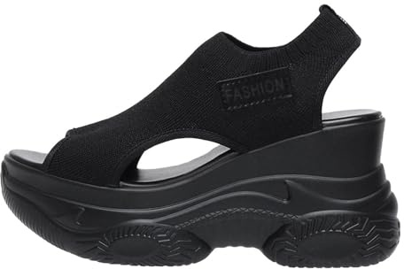 Plattform kil sandaler för kvinnor stickad öppen tå tjocka skor damer andningsbara Slip on högklackade sportiga flatform skor