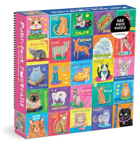 Mudpuppy Purr-fect Portraits! – 500 Piece Family Jigsaw Puzzle With Colorful And Fun Illustrations of A Variety Of Cats For Children Ages 8 And Up | Illustrated by Allison Strine, Cats, Grid, For Adults, Family, and Kids, Recycled Paper, No Dust, Finished Size 20 x 20