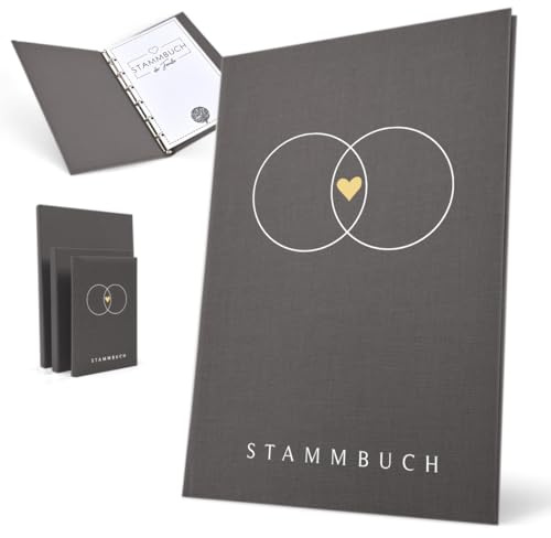 Hochzeitideal Stammbuch zur Hochzeit – A4 in Grau – Nr. 194 Serie 'Alan' Familienstammbuch & Erinnerungsbuch mit 4-Fach Ringmechanik, Buchbinderleinen, handgefertigt in Deutschland
