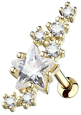 Tapsi´s Coolbodyart® Ohr Cartilage Tragus Barbell Edelstahl Chirurgenstahl 316L Gold Zirkonia Line Stern
