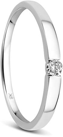 OROVI Verlobungsring Damen -8 Karat(333) Weißgold/Gelbgold – Diamant Ring, Ring Gold mit natürlichem Diamant, Hypoallergener Goldring, Schmuck Damen, Goldschmuck, inkl. edler Schmuckbox (Größe 50-60)