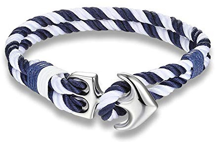 EXINOX Pulsera Ancla Nautica | Hombre Mujer | Acero Inoxidable Brillo | Estilo Mar Marinero (Azul y Blanca)