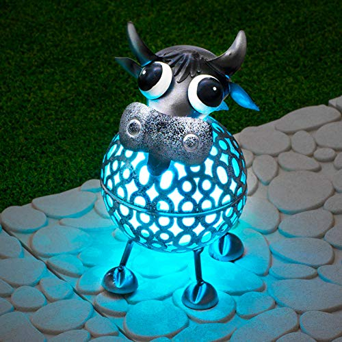 GloBrite Cow Metal Scroll Solar Lights with Colour Changing LED | Outdoor Ornaments Waterproof Powered Lights & Gifts