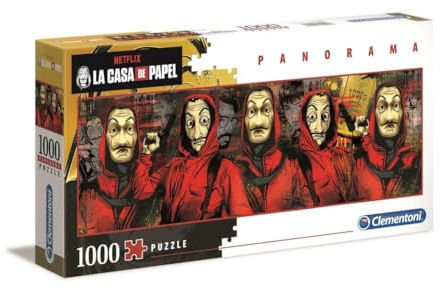 Clementoni 39545 Panorama La Casa de Papel – Puzzle 1000 Teile ab 9 Jahren, Erwachsenenpuzzle mit Panoramabild, Geschicklichkeitsspiel für die ganze Familie, ideal als Wandbild