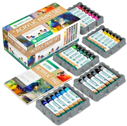 Norberg & Linden Acrylfarben-Set LG61 60 Tuben Leinwandfarbe und Zeichenblock mit 10 Seiten | Zeichenset für angehende Künstler, Erwachsene, Kinder | hochwertige Zeichenutensilien für künstler