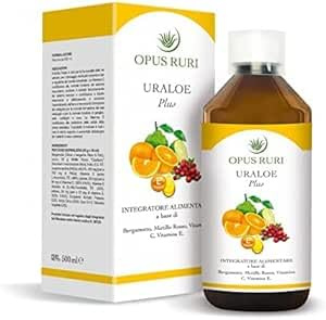 OPUS RURI UrAloe Plus Sciroppo - 500 ml - Per il Benessere delle Vie Urinarie con Cranberry e Bergamotto - Contrasta Cistiti e Prostatiti Uomo e Donna - Made in Italy