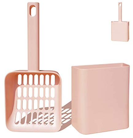 Cat Litter Scooper with Caddy Holder, Cat Scooper for Litter Box with Stand, A Nice Addition to cat Litter Tray Box, Store The cat Litter Scoop When not in use, Modern, Durable and Cute -Light Pink
