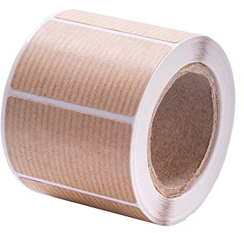 MD Labels 250 Braune Kraftpapier Etiketten auf Rolle 50 x 30 mm Natur Aufkleber mit 40 mm Hülse, Vintage Geschenkaufkleber für Deko & Verpackung