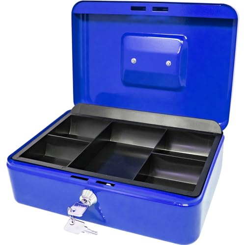 10 BLUE SAFE SECURITY STEEL METAL PETTY MONEY BANK DEPOSIT CASH BOX TRAY HOLDER NEW