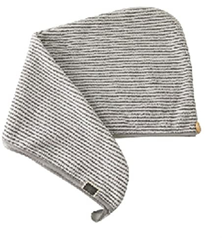 Bamboo Microfiber Hair Towel Wrap Gray Striped Quick Drying Shower Turban With Button Super Absorbent Anti-Frizz Bath (Color : 6EE502293-B)