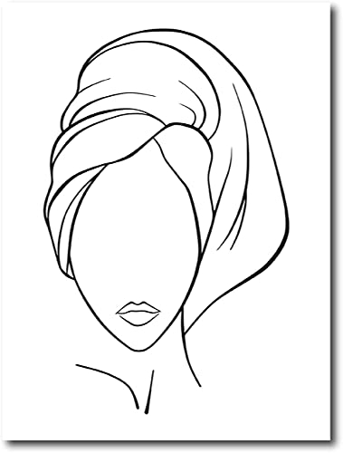 XINGCI Abstrakte Frau Haar Kunstdruck Schwarz und Weiß Badezimmer Strichzeichnung Leinwand Malerei Waschraum Kunst Poster Wand Skizze Dekor Rahmenlos (50x70cm)