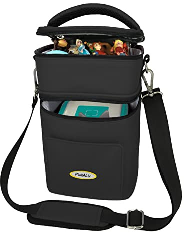 PUNALU kompakte Tasche für die Toniebox und Zubehör mit Soundklappe, Platz für ca. 20 Tonies Hörfiguren (schwarz)