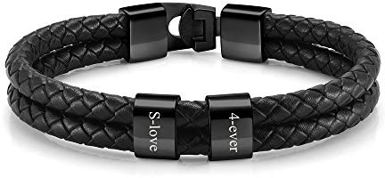 Zysta Personalisierte Herren Armband mit Name Gravur Männer Lederarmband Vatertagsgeschenk für Papa Vater