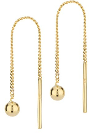 NKlaus Ohrhänger Herz an Ketten, 333 Gelbgold, Bicolor, 36–40mm, 2 Stück | 8 Karat; Kettendesign mit Kugel, Zirkonia oder Kegel