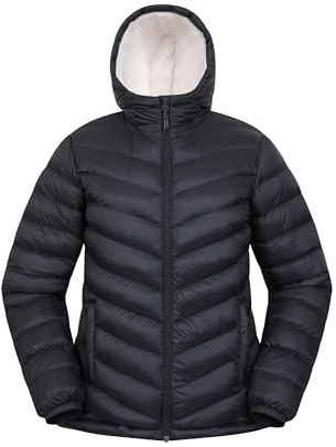 Mountain Warehouse Seasons Womens Fur Lined Padded Jacket - Fleece Lined & Lightweight Puffer Coat with Central Zip - Best for Autumn Winter, Outdoors & Travelling Black Women's Size 12