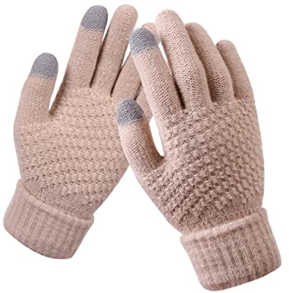 Milduall Strickhandschuhe Bildschirmberührbare Verdickte Winterhandschuhe, Verdickte Winterhandschuhe Warme Strick Handschuhe, Winter Warme Touchscreen Fleecefutter Stretch Strickhandschuhe (Beige)