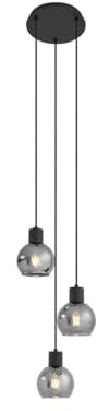 Qazqa Art Deco Pendelleuchte, Pendellampe - Vidro - Schwarz mit Rauchglas, Rund, 3-flammig, 22cm,