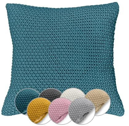 wometo Kissenbezug Strick 45x45 türkis Petrol - Reißverschluss Oeko-TEX Sofakissen Dekokissen warme weiche Kissenhülle mit edlem und schlichtem Strickmuster