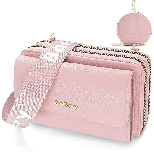 HNOOM Handytasche zum Umhängen Kleine Handy Umhängetasche Damen PU Leder Handytasche mit Geldbörse zum Umhängen Crossbody Schultertasche mit Kartenfächer, Verstellbarem Schultergurt (Rosa)