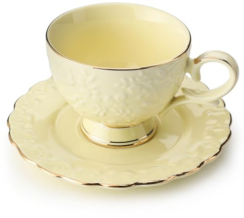 Leegg Rose Tea Cup Set of 2 for Morning Tea Including 1 Ceramic Tea Cup with 1 Saucer (Gold)