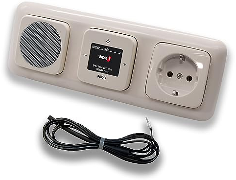 Busch Jäger DAB+ (DAB PLUS) Radio encastrée 8215U-101 DURO2000 avec haut-parleur, couvertures, prise de courant, cadre avec antenne 0,9 m EBROM pour optimiser la réception – 8215U