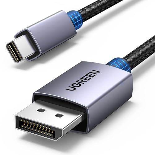 UGREEN [VESA Certified 8K@60Hz Mini DisplayPort to Display Port 1.4 Cable 4K@240Hz 32.4Gbps Bi-Directional DP to Mini DP Cord HDR HDCP2.3 for Thunderbolt 2/1 MacBook GSync FreeSync Monitor, 6.6FT