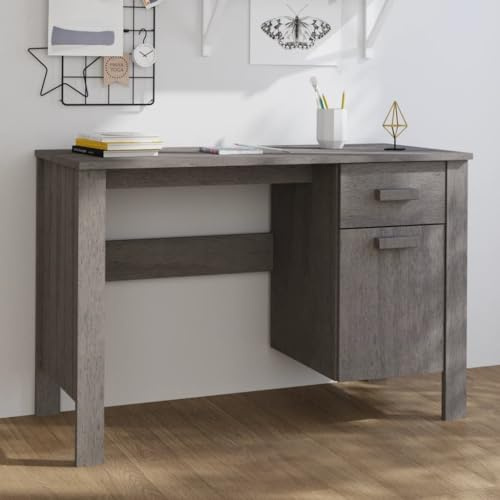 Hamar - Mesa de ordenador (113 x 50 x 75 cm, madera maciza de pino), color gris claro