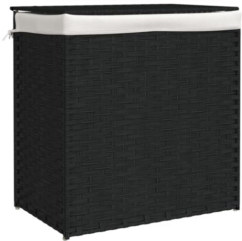 vidaXL Wäschekorb mit 2 Fächern Schwarz 53x35x57 cm Poly Rattan