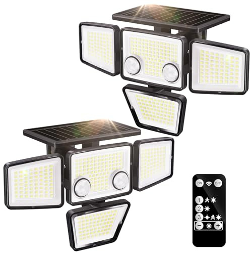 K KASONIC Lampes Extérieures Solaires à Double Capteur, 2500LM Projecteurs Extérieurs avec Télécommande, 6500K Lampes Solaires, Lot de 2 Solaires de Sécurité à Détecteur de Mouvement Imperméables