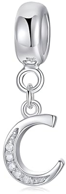 Symretie Damen 925 Sterling Silber Initial Charms Anhänger Buchstaben A-Z Silberner Anhänger Kompatibel mit Europäischen Armbänder und Halskette