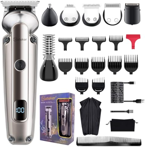 Hatteker Regolabarba Rasoio Elettrico Barba Tagliacapelli uomo Professionale Macchinetta per Barba Taglia Peli Naso Corpo 7 in 1