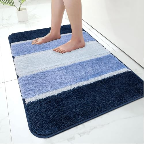 Paradise Products Bath Mat Non-Slip Bathroom Mat Super Absorbent Water, Washable rug Bath Mats, Soft Thick Microfiber Absorbent Bathroom Carpet Floor Mat (Blue, 50x80, Rectangular, Striped)