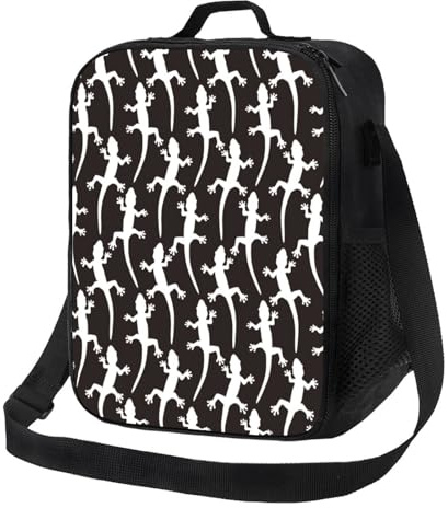Loncheras aisladas para mujeres y hombres, para el trabajo, bonita fiambrera con diseño de lagarto, blanco y negro, para adultos, para mujeres y hombres, bolsa térmica suave aislada, pequeña bolsa de