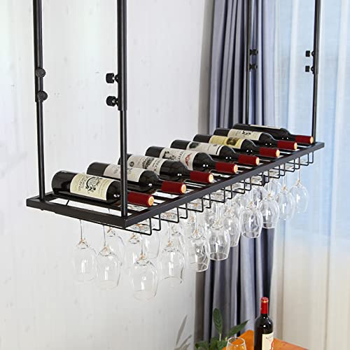 IBOWZ Deckenverzierung Deckenregal Industrielle Decke, Schwarze Weinregale, höhenverstellbar, Weinkelche aus Metall, Weinflaschenhalter, Weinglasregal aus Eisen, für Bars, Küchen, Restaurants