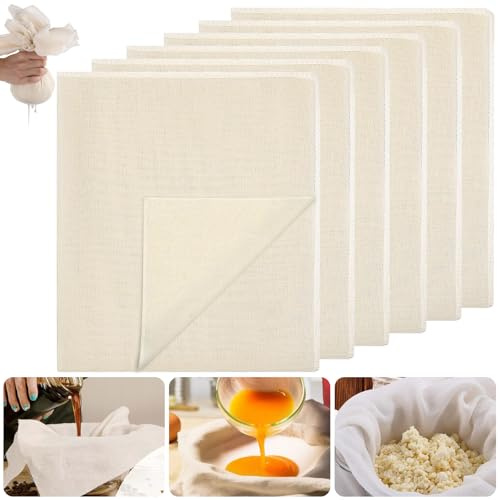 PIWOSGOL 6 Stück Passiertuch,Grad 100, 60x60cm,Feingewebt Käsetuch Cheesecloth Leinentuch,100% Ungebleicht Käsetuch, Wiederverwendbar Baumwolle zum Abseihen von Flüssigkeiten, Backen, Käse Machen